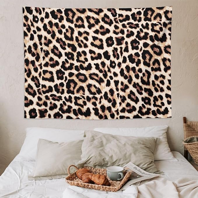 HZOHNAGO Leopard Print Tapestry Rustic Brown Leopard Wild Animal Printed Wall Tapestry Painting Wall Hanging for Bedroom Living Room Dorm 80" W x 60" H