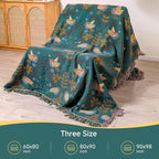 Boho Throw Blanket for Bed Couch 100% Cotton Woven Bed Throws for All Season Lightweight and Soft Cozy Farmhouse Reversible Muslin Decorative Blanket for Travel Picnic, Teal/Cream, 91''x98''