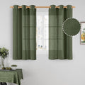 LAMIT Semi Sheer Linen Curtains 48 Inch Length, Light Filtering Panels Bronze Grommet Boho Neutral Christams Window Drapes for Kitchen/Short Windows/Cafe, Olive Green, 34 x 48 Inch, 2 Panels
