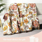 Boho Throw Blanket for Bed - 100% Pure Cotton Ultra Soft Rustic Quilt - Farmhouse Decor Bed Blankets, All Season Rustic Throw for Sofa Couch Chair(60"×80", Floral Blossom)