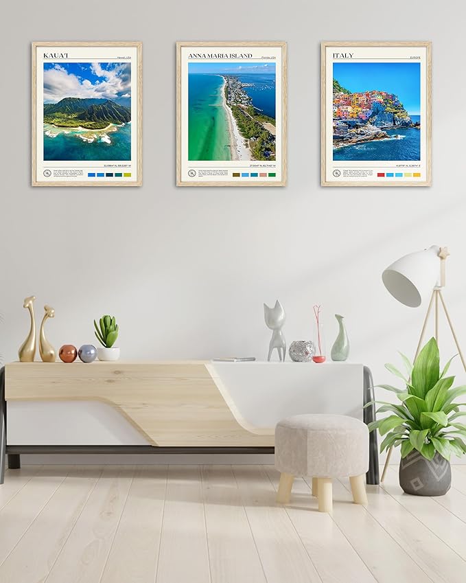 HesenDot Natural OAK Wood Framed Hawaiian Archipelago Wall Art,12x16in Kauai Quality Canvas Wall Print,Classic Urban Landmark Wall Decor for Living Room,Bedroom,Office Gallery Set of 1