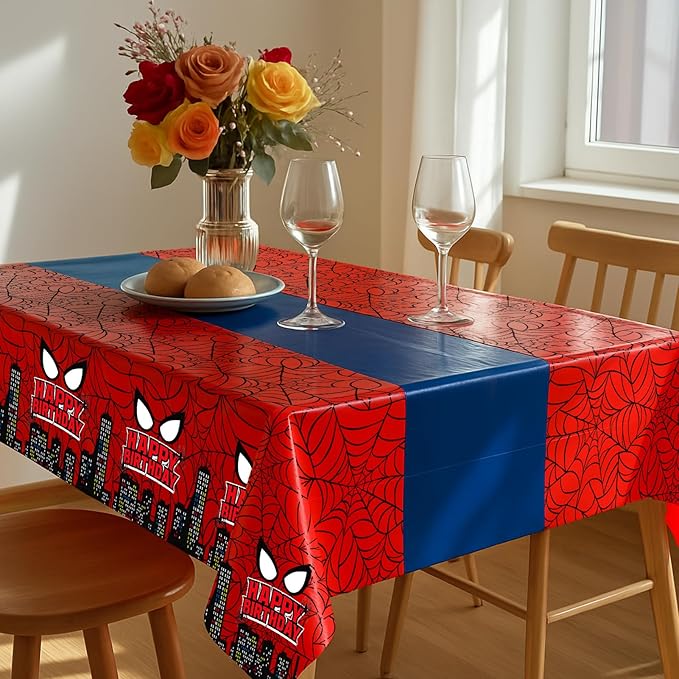 4Pcs 2in1 Spider Birthday Decorations Tablecloths, 54" x 108" Super Hero Spider Table Cloth Disposable Rectangle Plastic Table Cover for Boys Birthday Party Supplies