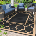 GENIMO 5' x 8' Outdoor Rug Waterproof for Patio Decor, Foldable Reversible Plastic Straw Area Rugs Mat for Camper, Outside Carpet for Rv, Deck, Porch, Picnic, Beach, Balcony, Black & Brown