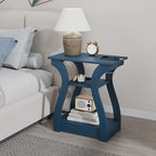 End Tables Living Room Set of 2,End Table with Charging Station and USB,Navy Blue Side Table, Nightstand for Bedroom,3 Tier End Table with Storage Shelf for Living Room Navy Blue