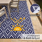 OLANLY Outdoor Rug 8x10 ft Waterproof, Outdoor Plastic Straw Rug with Geometric Pattern Clearance, Reversible RV Mat for Patio, Camping, Balcony, Deck, Backyard, Navy & White
