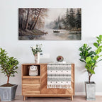 HGUAOA Mountain Canvas Wall Art Rustic Lake Landscape - Nature & Forest Scenery Paintings Pictures for Living Room & Bedroom Wall Decor Vintage Artwork for Walls