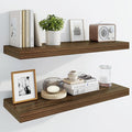 Marsmiles 30" Floating Shelves for Wall, Wooden Shelves with Invisible Brackets Set of 2, Rustic Farmhouse Wall Mounted Shelf for Kitchen Bathroom Living Room Study, Walnut