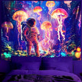 BVBOX Astronaut Blacklight Tapestry 79"x59", UV Reactive Astronaut Jellyfish Underwater World Glow in Dark Tapestries, Black Light Neon Upright Poster Wall Hanging Backdrop Decor for Bedroom Living Room