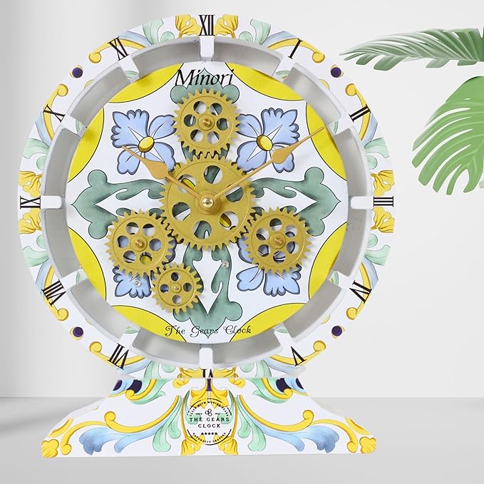 The Gears Clock Wall Clock Italy Collection with Moving Gears (Minori, 10 inch Round)