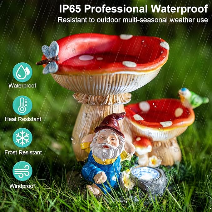 Solar Gnome Statues Figurine Lights - Garden Lighting Outdoor Decorations, Gnome Sleeping Under Mushroom, Yard Art Lawn Ornaments for Porch Patio Balcony - Gnome Gifts for Women Mom