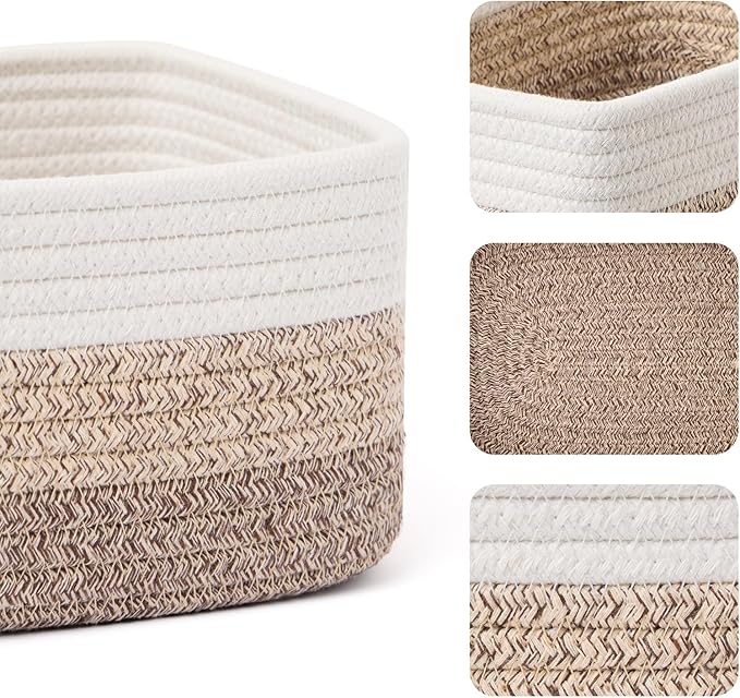 Small Storage Baskets for Organizing | Closet Organizer Bins | Shelf Toy Basket | Woven Rope Baskets | Cube Decorative Box | Shallow Basket |11.5x7.5x4.7”| 3 Packs Gradient Brown