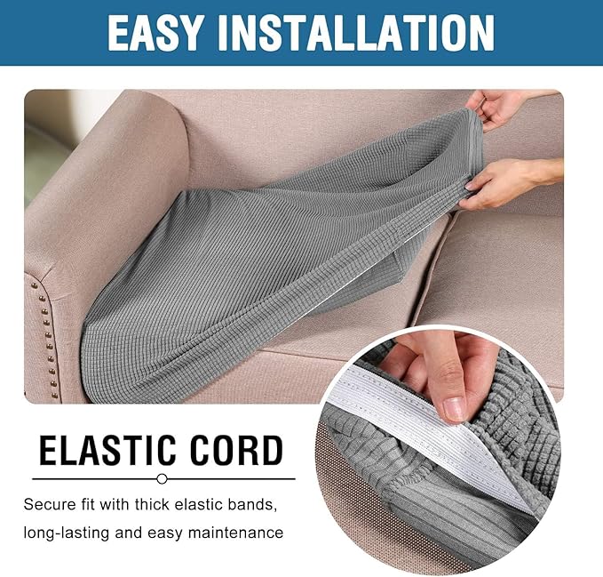 H.VERSAILTEX Super Stretch Individual Seat Cushion Covers Sofa Covers Couch Cushion Covers Slipcover Sets Thick Jacquard Textured Twill Fabric (1 Piece Chair Cushion Cover, Dove)