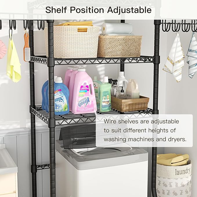 Ulif U8 Medium Laundry Room Storage Organizer, Over the Washer and Dryer Storage Shelves for Laundry Organization, 32.3”W x 17.3”D x 76.2”H, Suit Washing Machine Width within 29.9”, Hold 304 lb, Black
