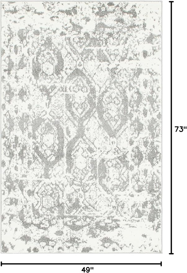 Unique Loom Rosso Collection Vintage, Geometric, Bohemian, Traditional, Distressed, Southwestern Area Rug, Rectangular 4' 0" x 6' 0", Light Gray/Ivory