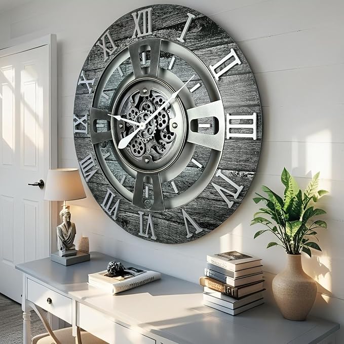 The Gears Clock Real Moving Gear Wall Clock England Line (Carbon Grey, 24 inches (60 cm))