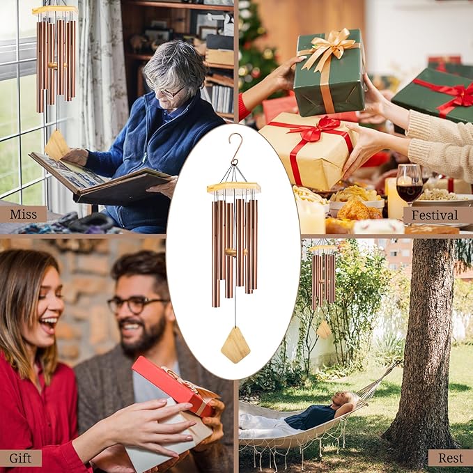 Wind Chimes Outdoor, Deep Tone Memorial Wind Chimes with Hook, Gifts for Mother's Day/Housewarming/Christmas, Patio, Garden, Yard, Home Decor, Copper