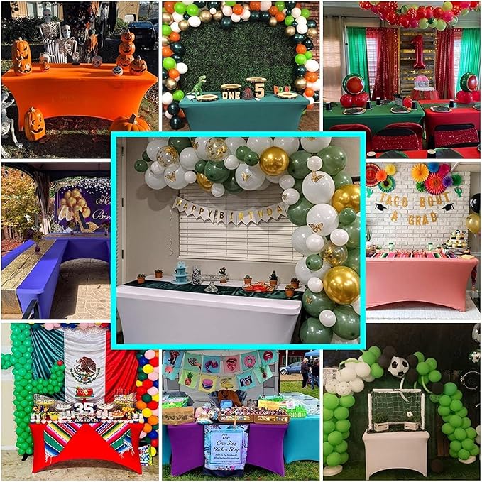 IVAPUPU 2 Pack 8FT Table Cloth for Rectangular Fitted Events Stretch Pink Table Covers Washable Cover Spandex Tablecloth Protector for Party, Wedding, Cocktail, Banquet, Festival