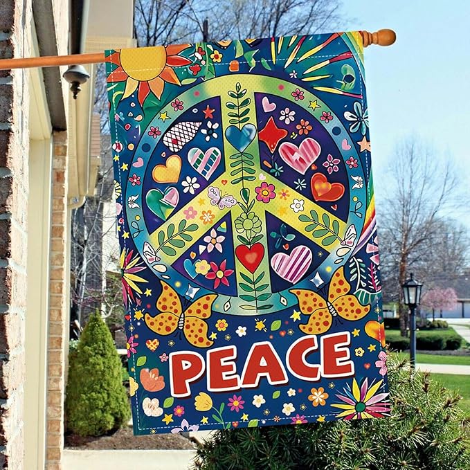 Peace Garden Flag Butterfly Flowers Art Garden Yard Flags Double Sided Colorful Farmhouse Holiday Decorative Yard Flag, Porch Outdoor Decoration Sign Banner (28X40INCH)