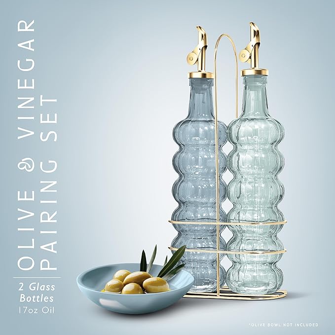 COOK WITH COLOR Glass Olive Oil Bottle Dispenser - 2 Pack- 17oz Oil and Vinegar Cruet - Olive Oil Carafe Decanter for Kitchen