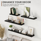 30 Inch Floating Shelves, 8 Inch Deep Floating Shelves for Wall, Hanging Shelf with Invisible Brackets, Deep Shelves for Bathroom, Bedroom, Living Room, Black, Set of 2