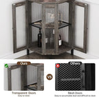 Corner Bar Cabinet with Power Outlet, 5-Tier Corner Wine Cabinet with Led Strip and Glass Holder, Industrial Tall Liquor Cabinet Bar Wine Rack for Home, Grey Oak