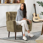 Modern Accent Chair, Upholstered Armchair with Pillow, Fabric Single Sofa Chair with Lounge Seat and Wood Legs Accent Chair for Living Room Bedroom Small Spaces (Avocado, Set of 1)