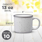 DISCOUNT PROMOS Ceramic Campfire Coffee Mugs 13 oz. Set of 10, Bulk Pack - Perfect for Tea, Espresso, Cappuccino, Hot Cocoa - White