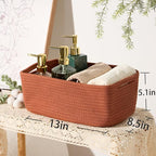 Small Storage Baskets for Organizing | Closet Organizer Bins | Shelf Toy Basket | Woven Rope Baskets | Cube Decorative Box | Shallow Basket | 13x8.5x5.1” | 4 Packs Oxide Red