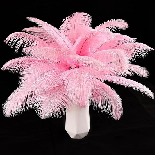 THARAHT Pink Ostrich Feathers 24pcs Natural Bulk 8-10Inch 20cm-25cm for Crafts Wedding Party Centerpieces Flower Arrangement Easter Gatsby and Home Decoration Feathers
