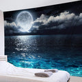 LB Moon Ocean Tapestry - Watercolor Blue Ocean and White Cloud Extra Large Wall Tapestry for Bedroom Starry Night Sky Wall Art for Bedroom Living Room Dorm Decor - 92.5Wx70.9H inches