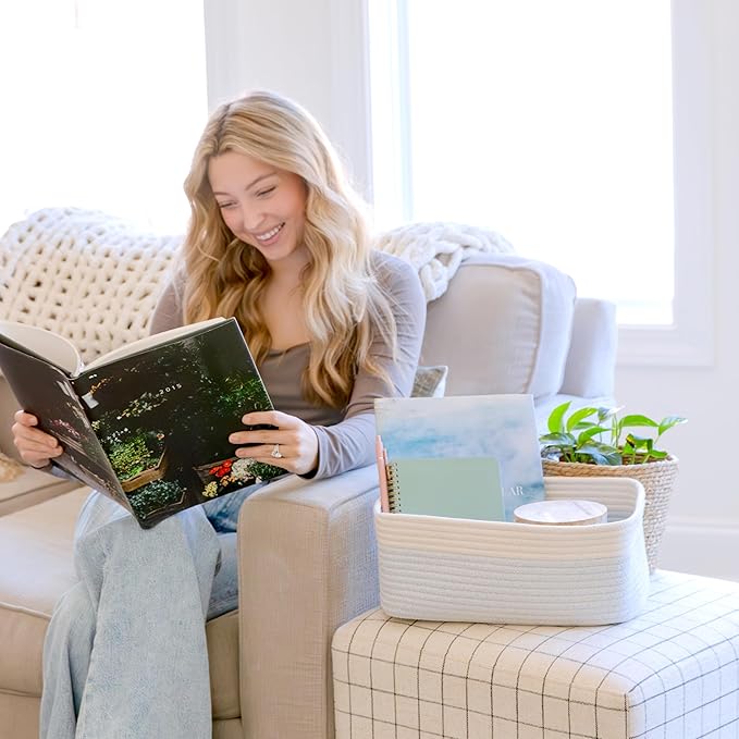 NaturalCozy 13.5”x8.5”x5.5” Rectangle Storage Baskets for Shelves 3 Pack | Cotton Rope Woven Small Baskets for Organizing | Small Storage Bins for Nursery, Bathroom, Closet, Shelf, Decorative