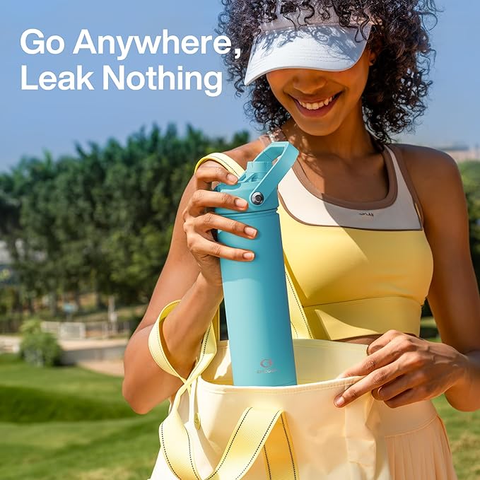 Insulated Water Bottle with Straw Stainless Steel Water Bottle, Leak-Proof, BPA-Free, Double Wall Vacuum Keeps Cold for 24 Hours for Sports, Travel, School (18 oz, Aquamarine Blue)