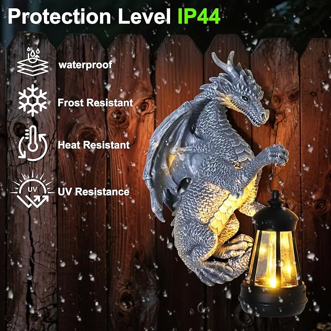 Garden Statues Tree Hugger Dragon - Halloween Dragon Statue Solar Lights Outdoor Patio Wall Decor,Christmas& Mothers Day&Birthday Gifts for Grandma Mom Women,Ideas Arts Crafts Waterproof Resin Lantern