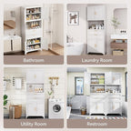 75” Tall Kitchen Pantry Storage Cabinet, Metal Bathroom Storage Cabinet with 2 Drawers and Adjustable Shelves, Kitchen Pantry Cupboard, Freestanding Cupboard for Bathroom, Living Room (White)