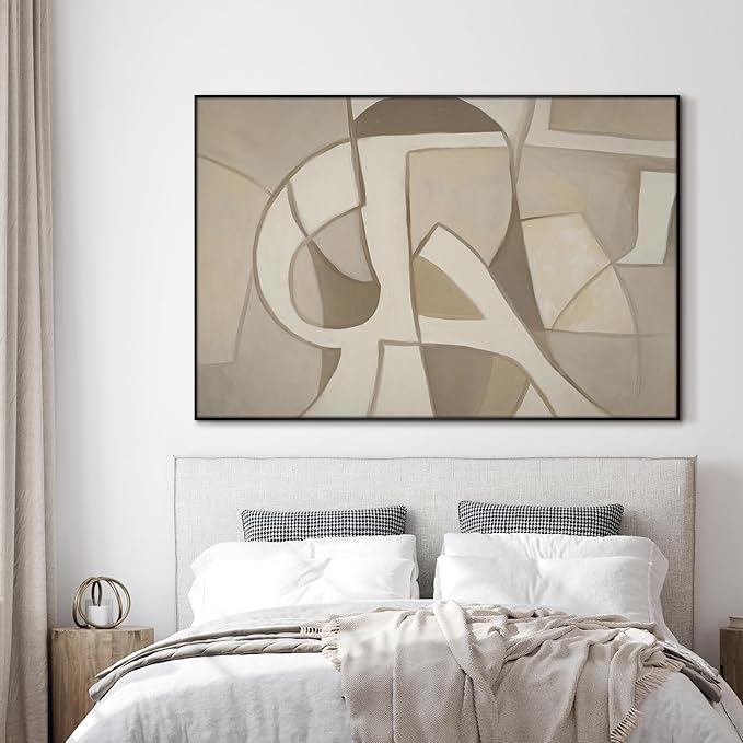 SIGNWIN 46"x72" Extra Large Framed Wall Art Neutral Abstract Geometric in Mid-Century Style, Retro-Inspired Design for Home Living Room Bedroom Decor (Frame Assembly Required)