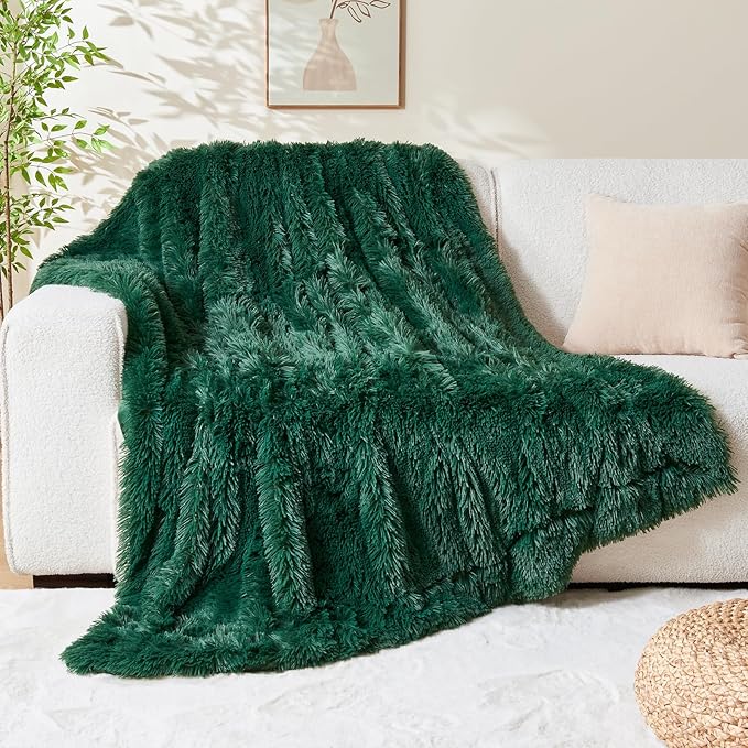 GONAAP Fuzzy Faux Fur Throw Blanket Twin Size Dark Green Super Soft Cozy Plush Fuzzy Shaggy Blanket for Couch Sofa Bed (Dark Green, Twin(60"x80"))