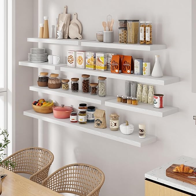 72 Inch Floating Shelves White, 72 x 9 Rustic Wooden Fireplace Mantel, 9 Inch Floating Shelf for Wall, Farmhouse Wall Shelves for Home Storage & Display
