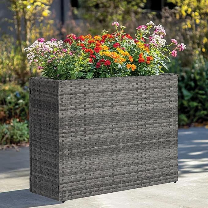 LEWIS&WAYNE Large Rectangular Block Planter Box Handmade Wicker Tall Planters for Outdoor Plants with Removable Liners Modern Planter for Indoor Outdoor Patio Deck - Gray, 38''x11''x30''
