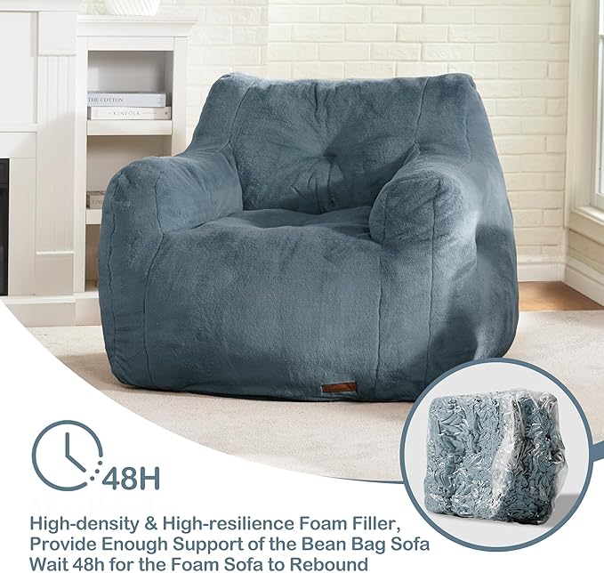 Hobestluk Bean Bag Chair for Adult Small Bean Bag Chairs with Arms Furry Beanbag Chair with Foam Filler Stuffed Bean Bag Sofa for Reading in Bedroom Living Room and Dorms (Blue Grey)