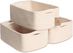 NaturalCozy 11.8"x8"x4.5” Storage Baskets for Shelves 3 Pack | Cotton Rope Woven Small Baskets for Organizing | Small Storage Bins for Nursery, Bathroom, Closet, Cube Shelf, Decorative, Gift Basket