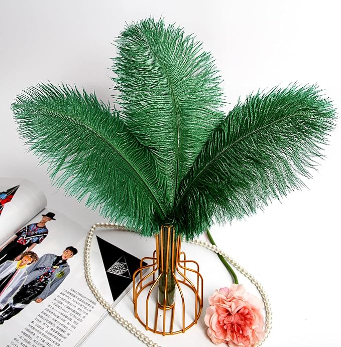 THARAHT Blackish Green Ostrich Feathers 12pcs Natural Bulk 10-12Inch 25cm-30cm for Crafts Wedding Party Centerpieces Mardi Gras Decoration Feather