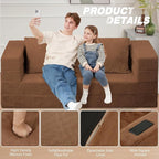 Folding Bean Bag Chair for Adults,3-in-1 Bean Bag Couch Faux Fur Floor Sofa Large Beanbag Convertible Bean Bag Sofa Bed with Pillow in Bedroom,Living Room,Apartment(Queen,Caramel)