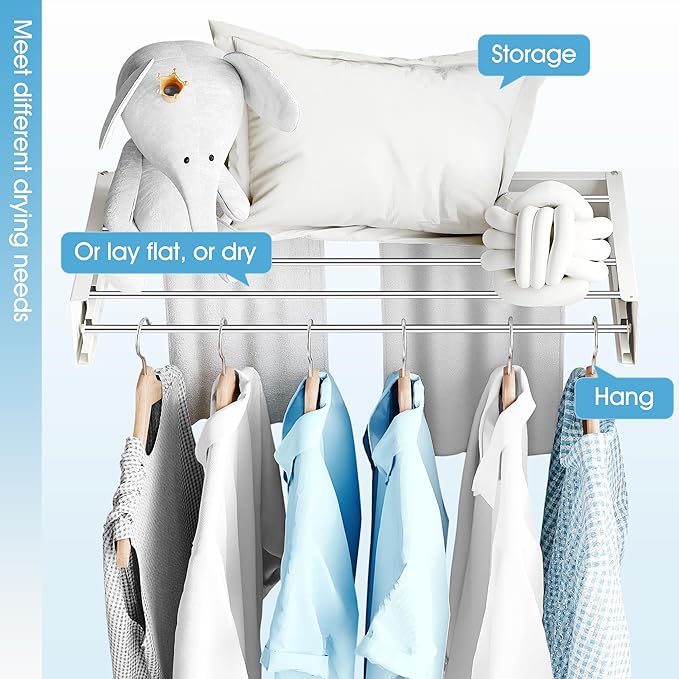 Drying Rack Clothing,Clothes Drying Rack Wall Mounted,Collapsible Hanging Racks for Laundry,Laundry Drying Rack,Wall Mounted Clothes Rack(31.5"-White) (White, 31.5 Inch)
