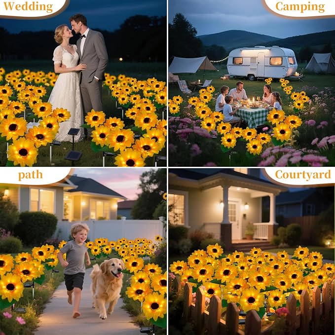 Outdoor Solar Garden Stake Lights,Upgraded LED Solar Powered Light with 3 Sunflower, Waterproof Solar Decorative Lights for Garden, Patio, Backyard (1 Pack 3 Flower)