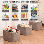 Storage Baskets for Organizing Shelves, Woven Cotton Rope Bins for Baby Nursery Organization, Book Toy Towel Organizer, 15"x11"x9.5", 3 Packs, Dark Brown