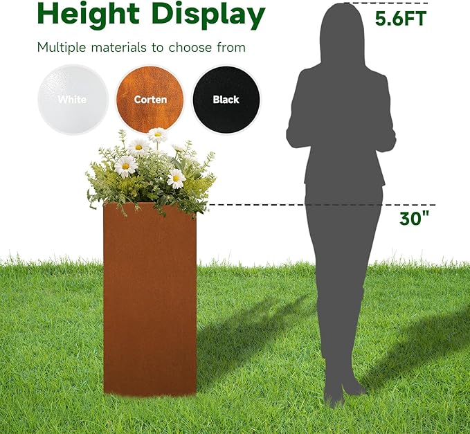 Corten Steel Metallic Heavy Planter for Outdoor Plants 14"x14"x30" Metal Planter Spliced Flower Pot with Partitions for Outside,Indoor,Garden (Corten, 14 * 14 * 30)