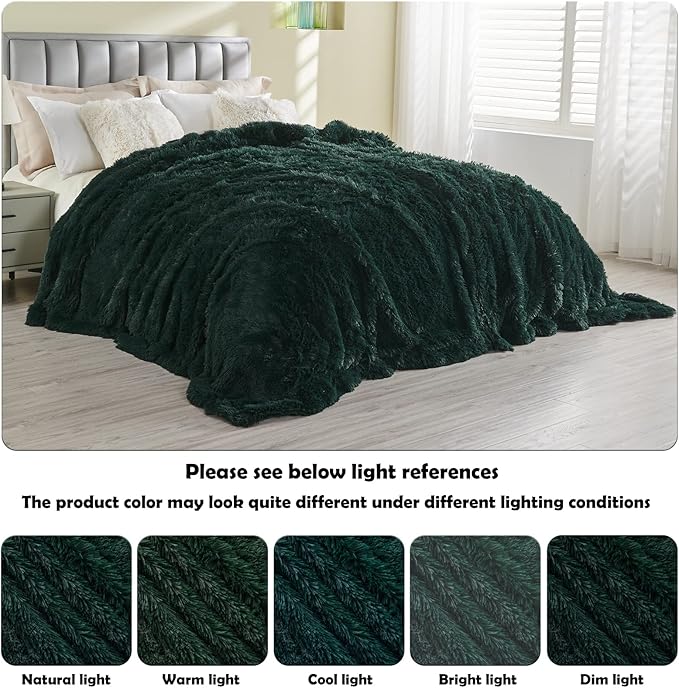 GONAAP Fuzzy Faux Fur Throw Blanket Twin Size Forest Green Super Soft Cozy Plush Fuzzy Shaggy Blanket for Couch Sofa Bed (Forest Green, Twin(60"x80"))