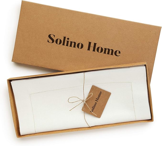 Solino Home Linen Ivory Table Runner 120 Inches Long - 100% Pure Linen 14 x 120 Inch Table Runner for Fall, Autumn, Thanksgiving - Classic Hemstitch