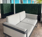 Artificial Boxwood Hedge Divider Wall with Black 201 Stainless Steel Planter Box (60" L X 48" H X 14" D)