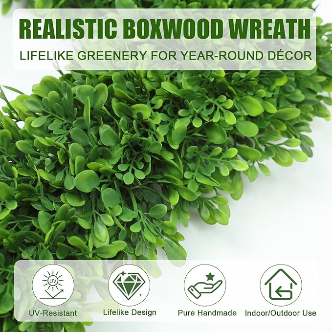 Artgar 20Inch Boxwood Wreath, Spring Wreaths for Front Door, Realistic Green Square Boxwood Wreath for Year-Round Decor, Artificial Summer Wreaths for Wedding Farmhouse Indoor/Outdoor Porch Decor